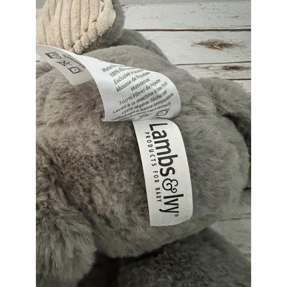 Lambs & Ivy Elephant Plush Grey Corduroy Accent Stuffed Animal 10in - Picture 2 of 5